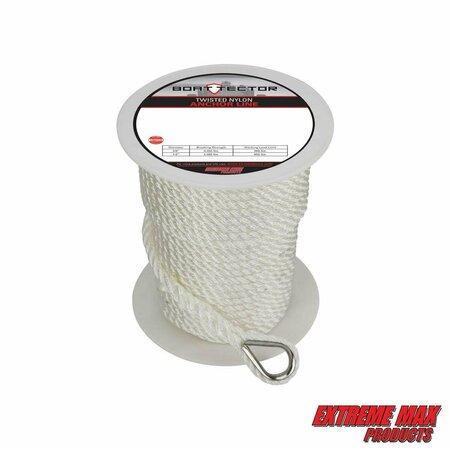 EXTREME MAX Extreme Max 3006.2294 BoatTector Twisted Nylon Anchor Line with Thimble - 3/8" x 150', White 3006.2294